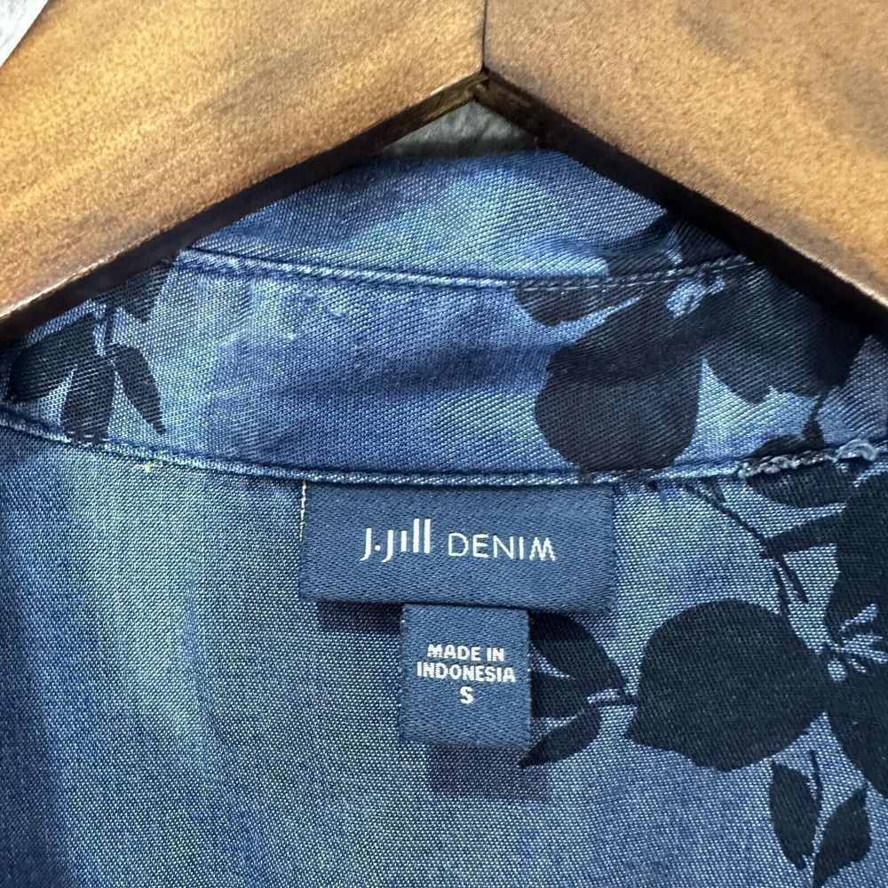 j. jill denim top women small blue floral chambray popover long sleeve oversized - Picture 3 of 8